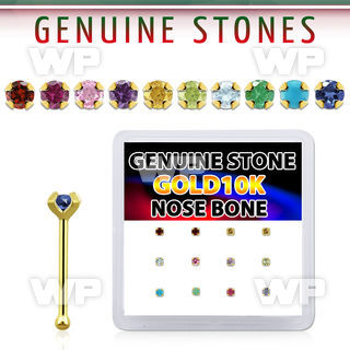 dginb8 10kt gold nose bone with prong various precious stones