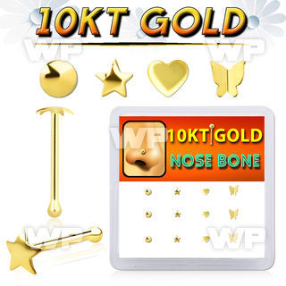 dginb9 10kt gold nose bone with assorted shaped tops