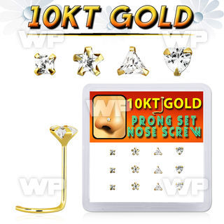 dgisc13 box w 10kt gold nose screws w 3 mm special shape cz tops