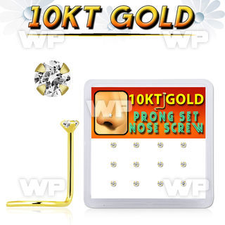 dgisc17 box w 12 10k gold nose screws w 2mm round clear czs