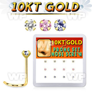dgisc27 box w 10kt gold nose screw w prong set 2mm mix color czs