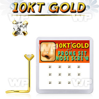 dgisc6 box w 12 pc of 10k gold nose screw w 2mm square clear cz