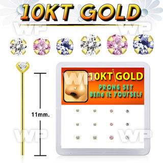 dgiys12 box 10kt gold bend it nose stud w 1.5 2mm color czs