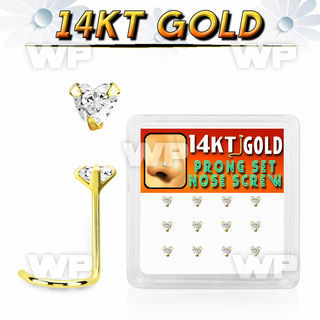 dgsc5 box w 14kt gold nose screws w prong set 3mm heart cz 