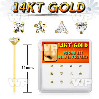 dgys6 box w 14kt gold nose bend it nose studs cz in mix shape