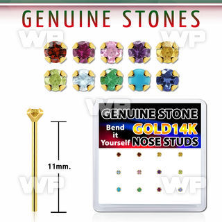 dgys8 box w 14kt gold bend it nose studs w 2mm real gem stones