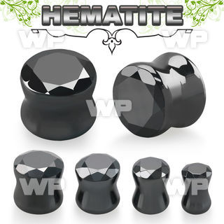 di3w hematite stone double flared plug faceted cut