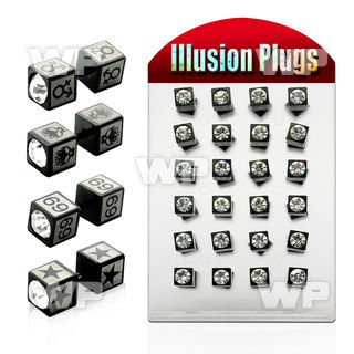 diptqc square black anodized steel fake plug with clear crystal
