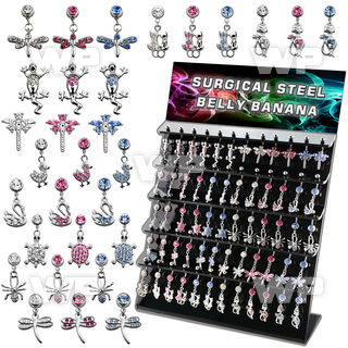 dmcd7 display w 60 steel belly bananas w mixed animal dangling