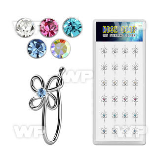dncl2 box w 24 silver fake nose clips w wire flower w crystal