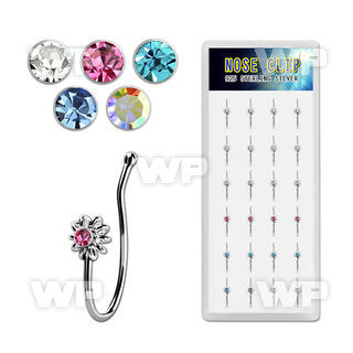 dncl5 box w 24 silver fake nose clips w sun w crystal