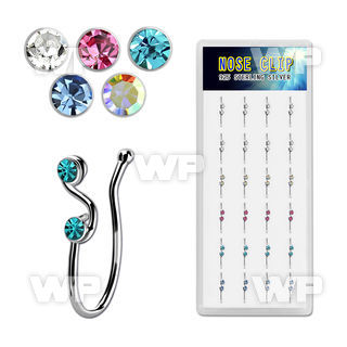 dncl8 box w 24 silver fake nose clips w musical w 2crystals