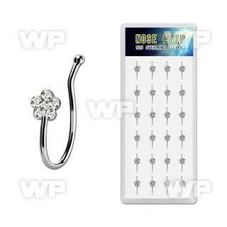 dncl9c box w 24 silver fake nose clips w clear crystal flower