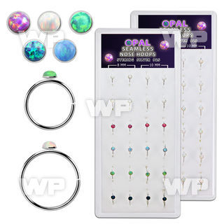 dnsm156 box w silver seamless nose hoop 2mm synthetic opal top