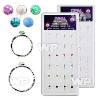dnsm156 box w silver seamless nose hoop 2mm synthetic opal top