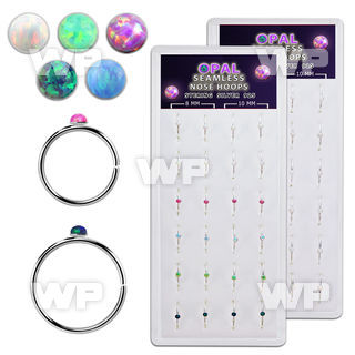 dnsm157 box w silver seamless nose hoop 1.5mm synthetic opal top