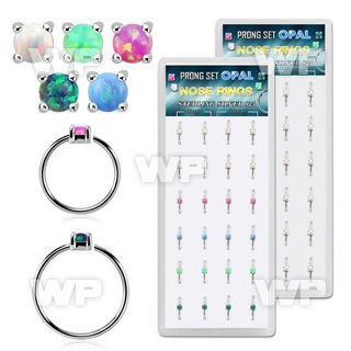 dnsm159 box w silver nose ring w prong set 2mm synthetic opals