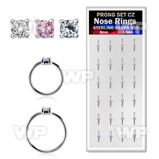 dnsm162 box w 24 silver nose rings w set 1.5mm mix color cz tops