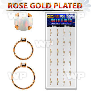 dnsm183 box 24 rose gold plated silver nose rings w 2mm opal top