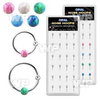 dnsm185 box 24 silver nose hoop w ball 3mm synthetic opal ball