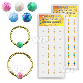dnsm188 box 24 gold 925 silver seamless rings 20g 3mm opal ball
