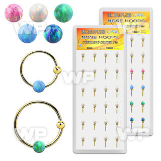 dnsm190 box w gold silver nose hoops w ball 3mm opal ball
