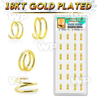 dnsm232 box w silver spiral nose rings, 22g w gold plating