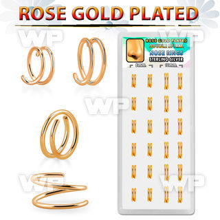 dnsm233 box w silver spiral nose rings, 22g w rose gold plating