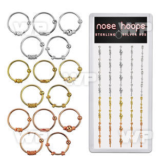 dnsm44 display w plain and plated silver nose hoops