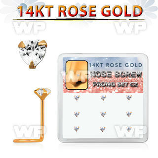 drsc18 box w 9 14kt rose gold nose screw w heart shaped czs