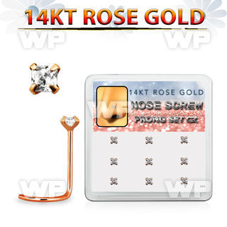 drsc6 box w 9 14kt rose gold nose screws w 2mm square cz stone