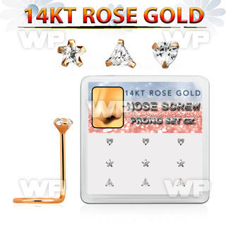 drsc9 box 14kt rose gold nose screws w cz stone in mix shape