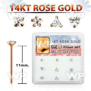 drys13 box w 9 14kt rose gold nose bones w mix shape czs 