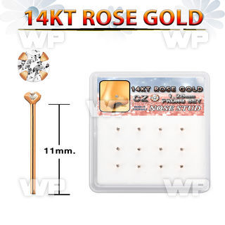 drys26 box w 14kt rose gold bend it nose stud w 1.2mm clear cz 