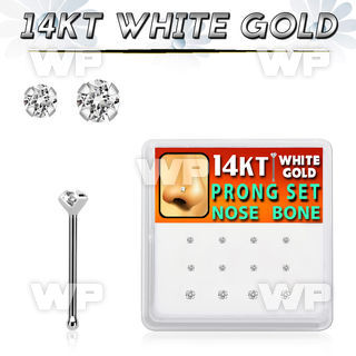 dwnb11 box w 14kt white gold nose bone w prong set 1.5 2mm cz