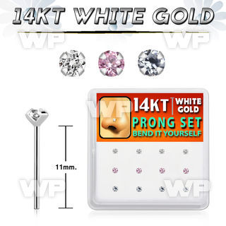dwys10 box w 14kt white gold bend it nose studs w 2mm mixed czs