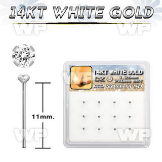 dwys22 box w 14kt white gold bend it nose stud 1.2mm clear cz 