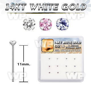 dwys23 box w 14kt white gold bend it nose stud 1.2mm round cz 