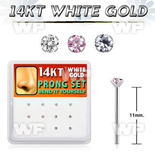 dwys7 box w 14kt white gold bend it nose studs w 1.5mm czs