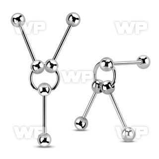 ear scaffolding w 3  steel barbells & ball closure ring.