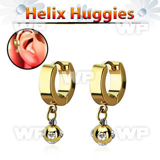 ehgmjt gold steel helix huggie w dangling gold ball