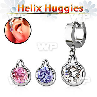 ehgz417 gold steel helix huggie earring w round dangling w cz