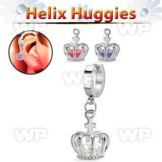 ehgz590 gold stainless steel helix huggie w dangling crown w cz
