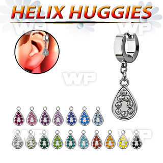 ehh403 steel helix huggie w teardrop design with crystals 