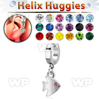 ehh445 steel helix huggie w fish with a crystal eye 