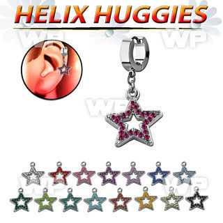 ehh488 steel helix huggie w crystal studded star