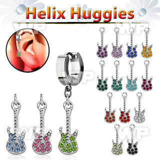 ehh538 helix huggie w a dangling crystal studded guitar