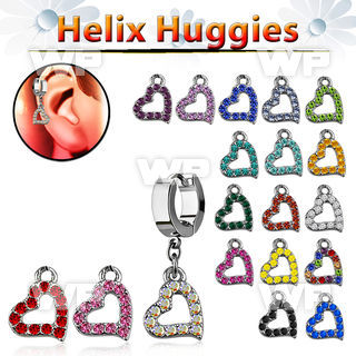 ehh542 helix huggie w heart shaped crystal studded dangling