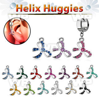 ehh588 helix huggie w a dangling crystal studded bow