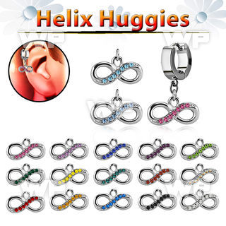 ehh617 helix huggie w a dangling infinity symbol with crystals